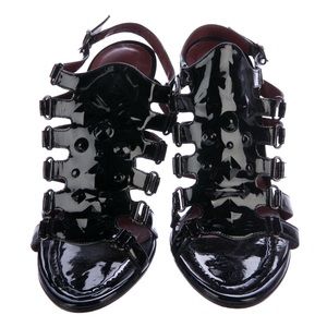 Bottega Veneta Black Patent Multi-Strap Heeled Sandals